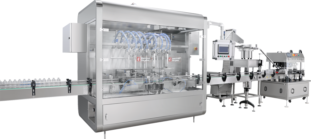 全自動(dòng)灌裝旋蓋貼標(biāo)聯(lián)動(dòng)生產(chǎn)線