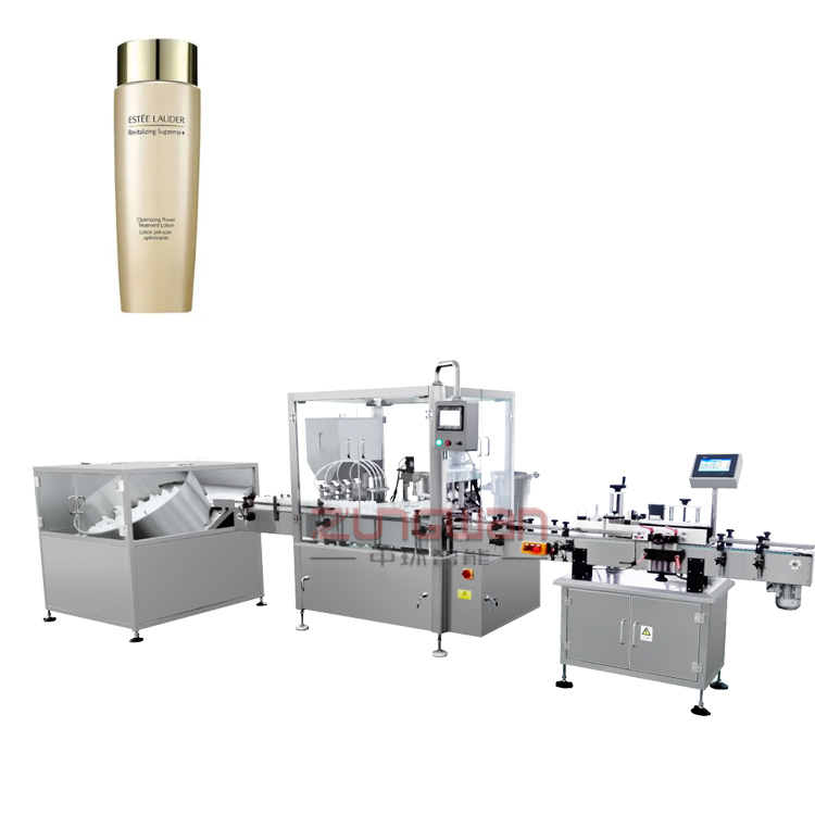 上海市護膚品液體全自動灌裝機，量大從優(yōu)膠原水乳液灌裝旋蓋機